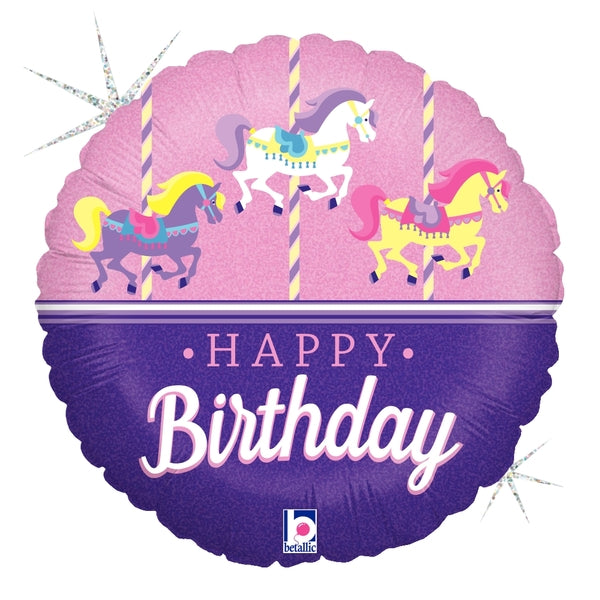 18" Holographic Carousel Birthday Foil Balloon