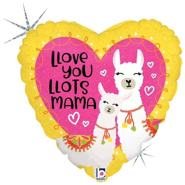 18" Holographic Llove You Mama Llama Foil Balloon