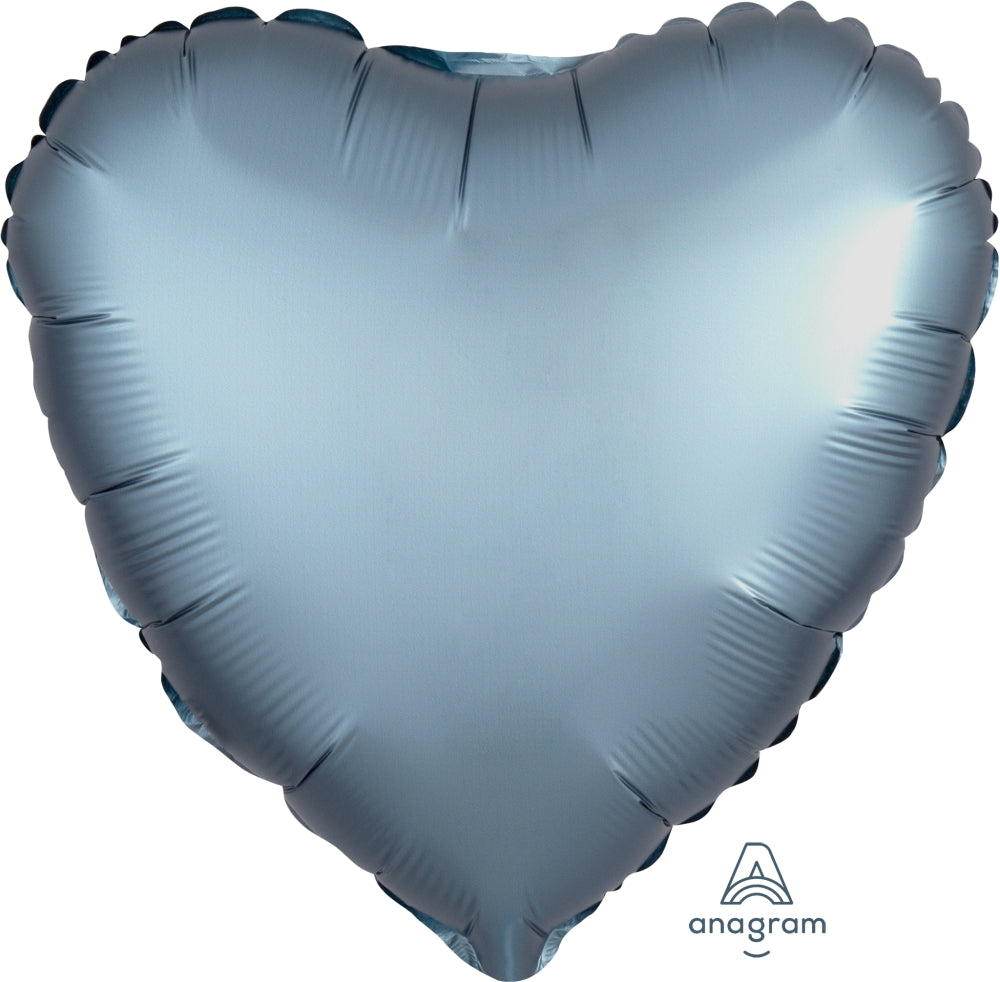 18" Satin Luxe Steel Blue Heart Foil Balloon