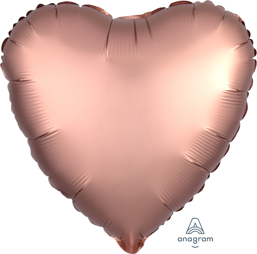 18" Satin Luxe Rose Copper Heart Foil Balloon