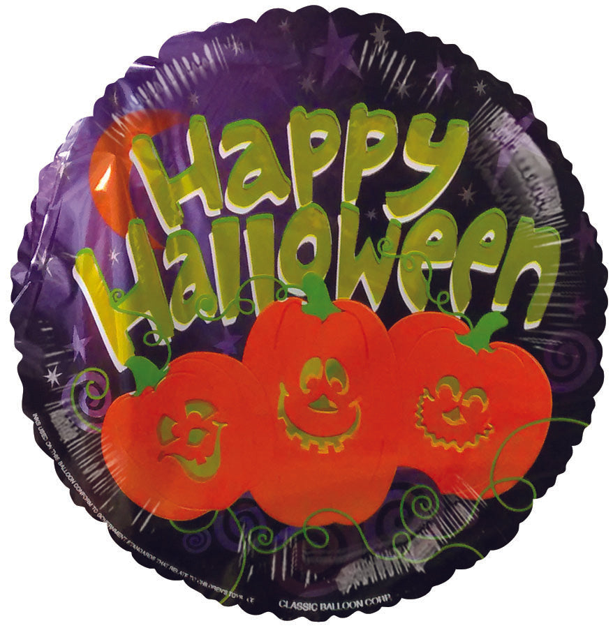 9" Airfill Only Happy Halloween Jack o Lantern Trio Balloon