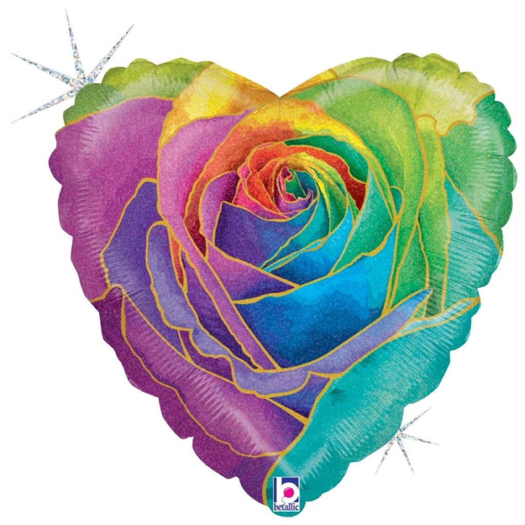 18" Foil Balloon Holographic Rainbow Rose