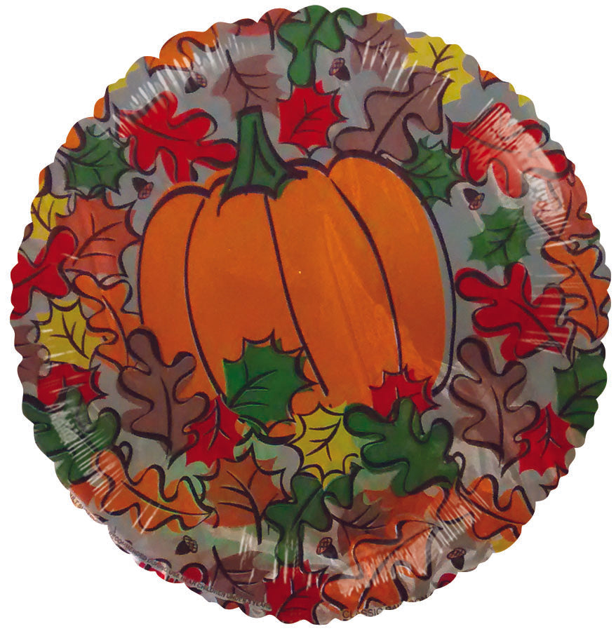 9" Airfill Only Fall Leaves and Pumpkin Balloon