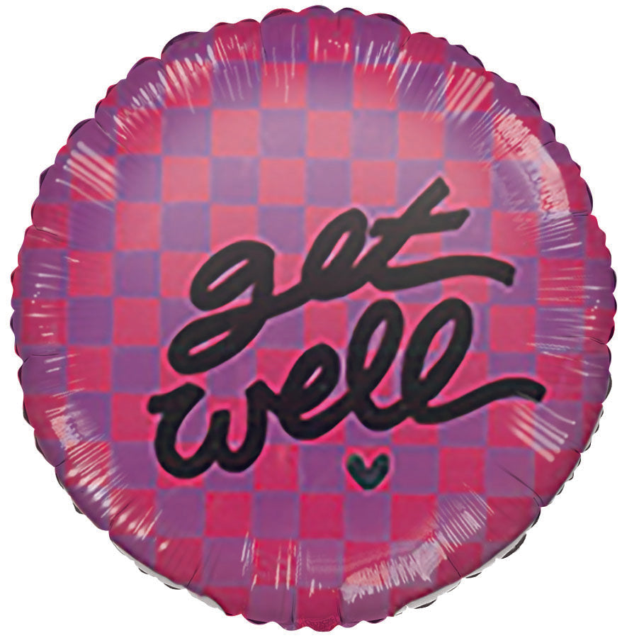 Get Well Checkered Pink Airfill Only Mylar Balloon