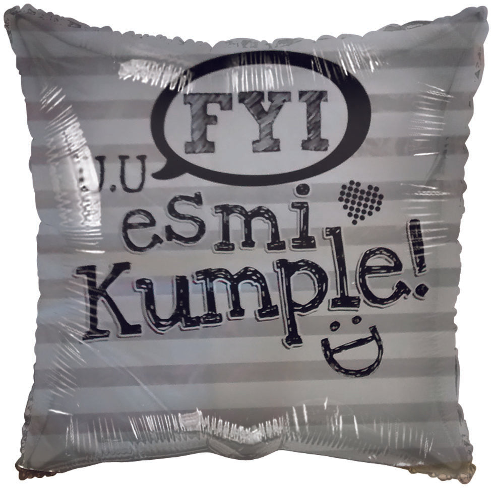 18" FYI Es mi Kumple Scribble white stripes balloon (Spanish)