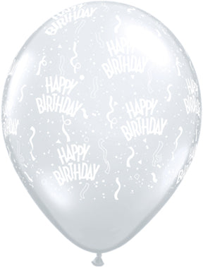 11" Diamond Clear Birthday-A-Round (50 Per Bag) Latex Balloons