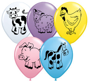 11" Assorted Latex Balloons Farm Animals