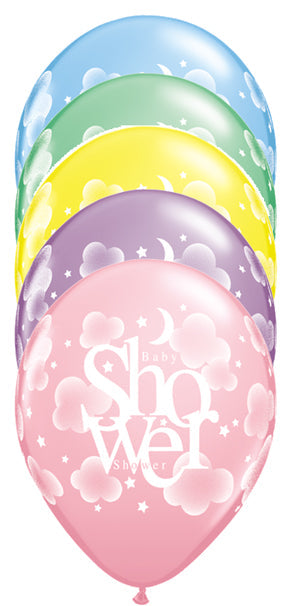 11" Heavenly Baby Shower Pastel Assortment (50 Per Bag) Latex Balloons