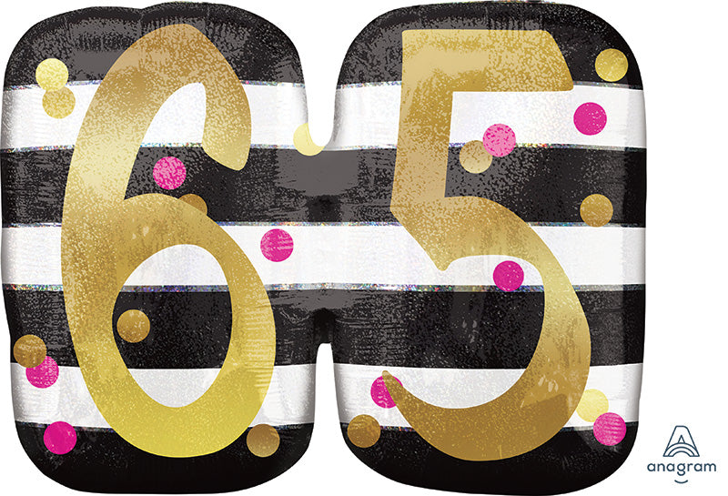 25" Jumbo Pink & Gold Milestone 65 Foil Balloon