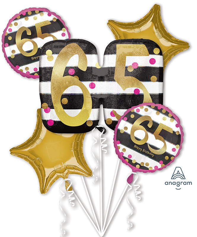 Bouquet Pink & Gold Milestone 65 Foil Balloon