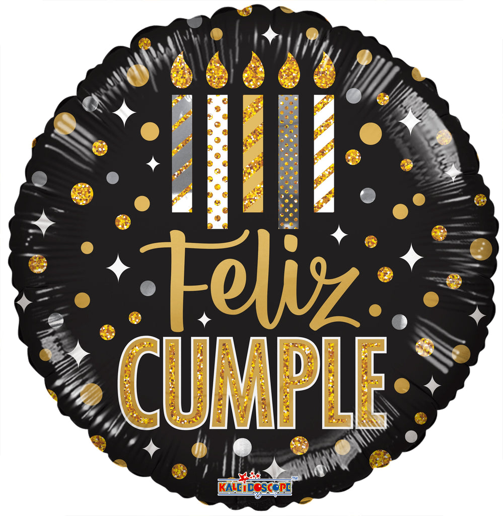 18" Feliz Cumple Velas Y Dots (Spanish) Foil Balloon