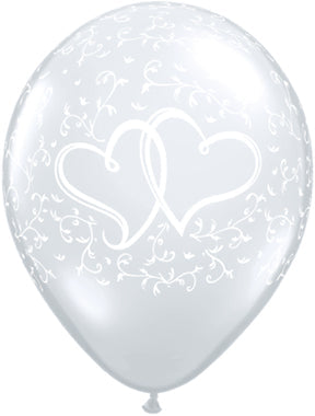 11" Entwined Hearts Diamond Clear (50 Per Bag) Latex Balloons