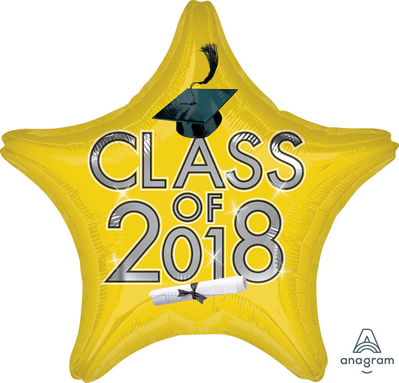 18" Graduation Class of 2018 - Yellow Star Shape Foil Balloon