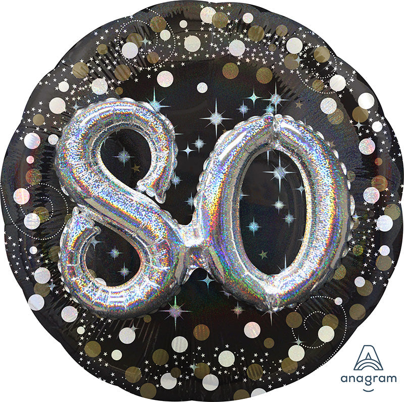 36" Multi Balloon Sparkling Birthday 80 Foil Balloon