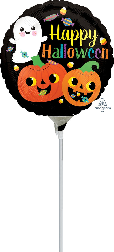 4" Airfill Only Happy Ghost & Pumpkins Foil Balloon