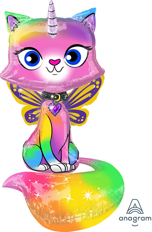44" Rainbow Butterfly Unicorn Kitty AirWalkers Foil Balloon