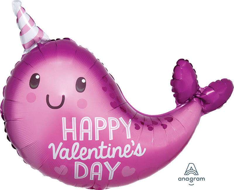 22" Valentine Narwhal Junior Shape Foil Balloon