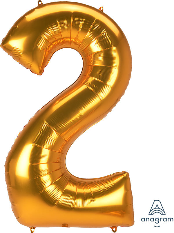 53" Jumbo Jumbo Anagram Brand Number "2" Gold Foil Balloon