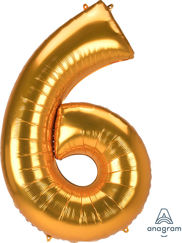53" Jumbo Jumbo Anagram Brand Number "6" Gold Foil Balloon