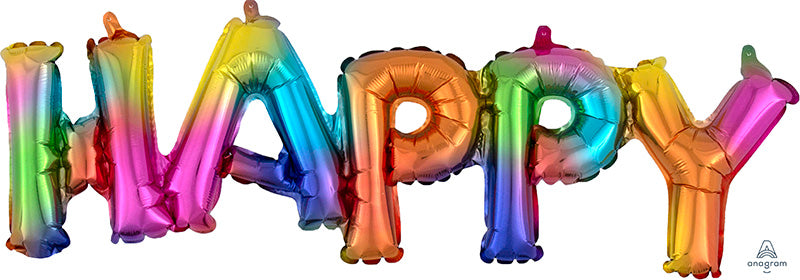 30" Airfill Only Block Phrase Happy Rainbow Splash Balloon