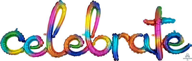 59" Airfill Only Script Celebrate Rainbow Splash Balloon