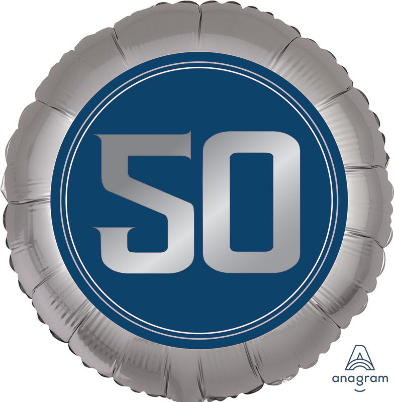 18" Silver/Blue Number 50 Foil Balloon