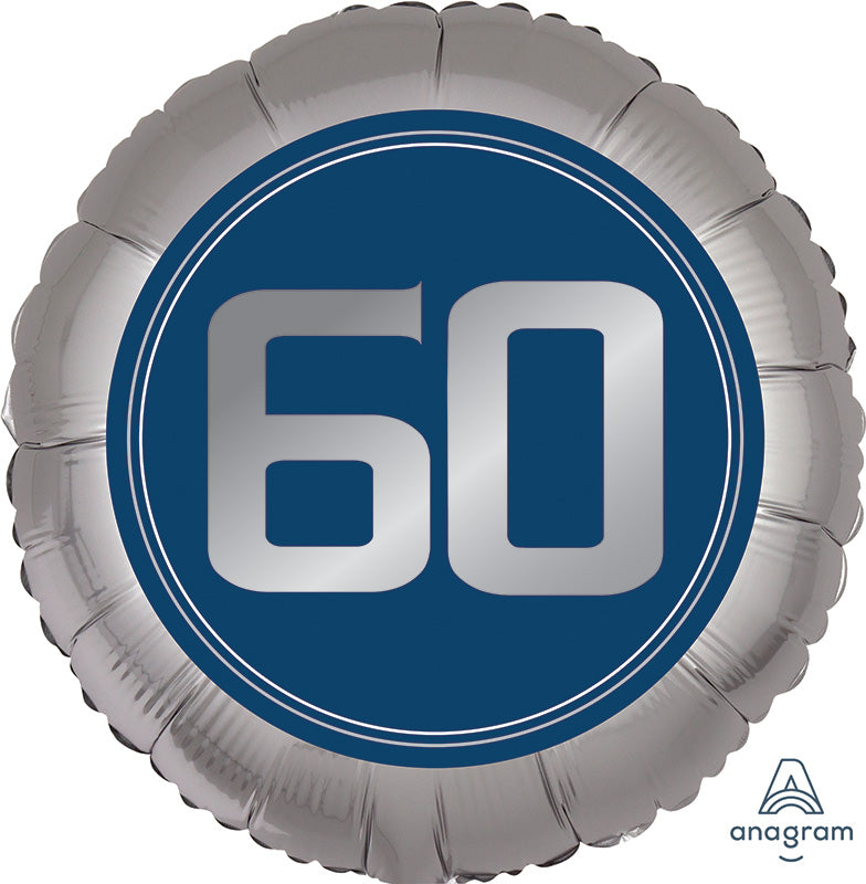 18" Silver/Blue Number 60 Foil Balloon