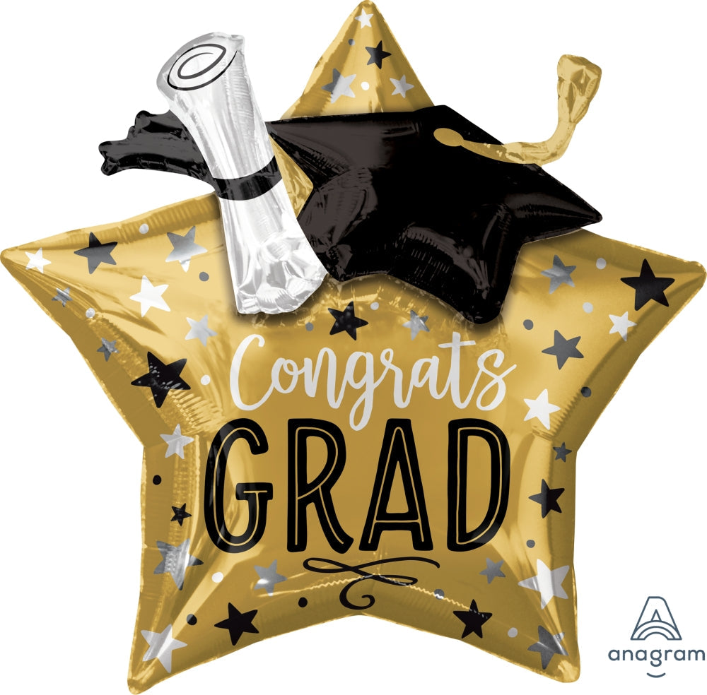 28" Grad Star, Cap & Diploma Foil Balloon