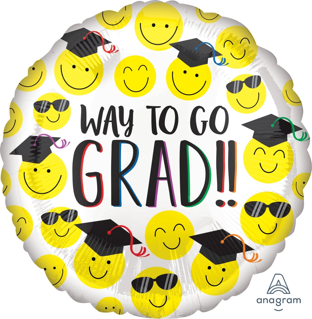 18" Grad Happy Faces Foil Balloon