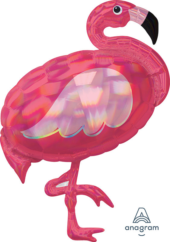 33" Iridescent Pink Flamingo Holographic Foil Balloon