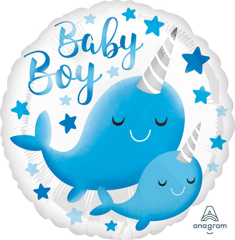 18" Narwhal Whale Baby Boy Foil Balloon