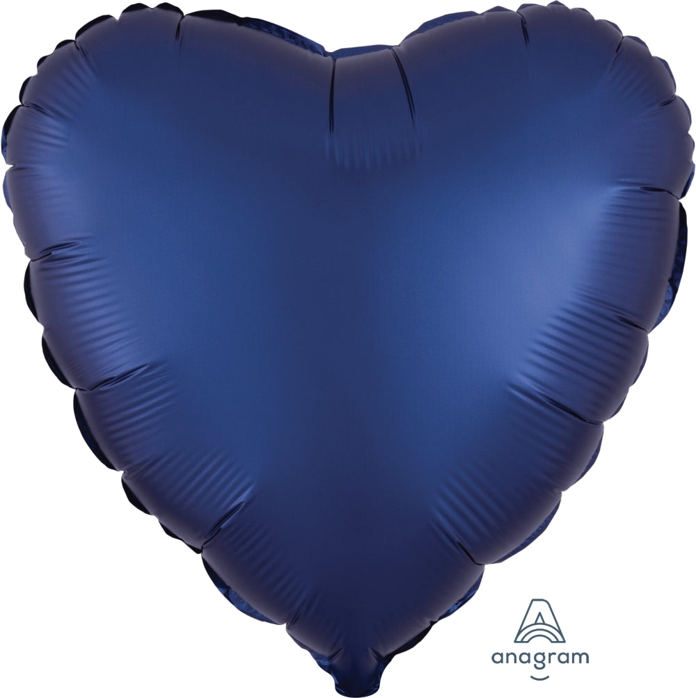 18" Satin Luxe Heart Navy Blue Foil Balloon