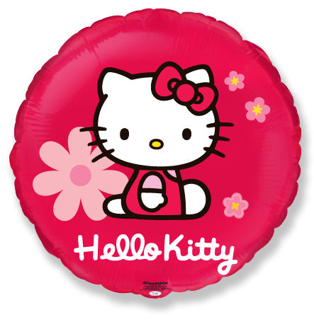18" Red Circle Hello Kitty Flowers Foil Balloon