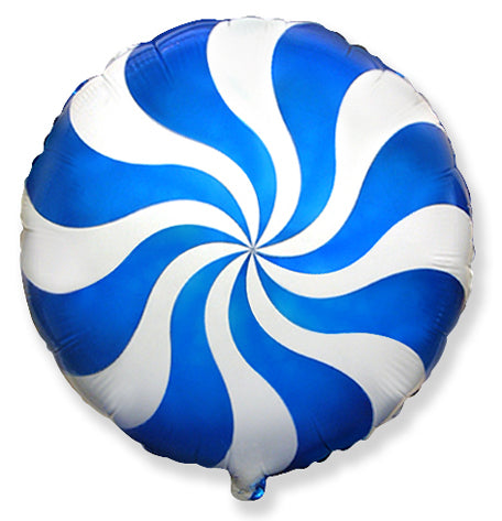 18" Round Candy Peppermint Swirl Blue Foil Balloon