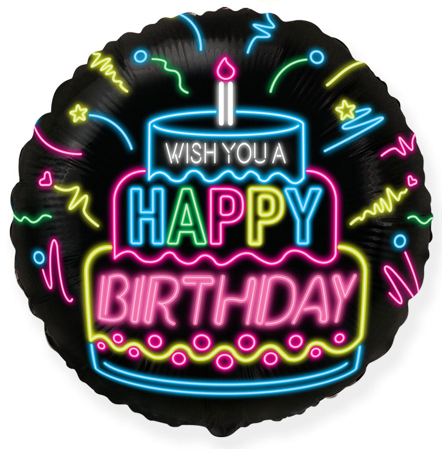 18" Round Happy Birthday Neon Foil Balloon