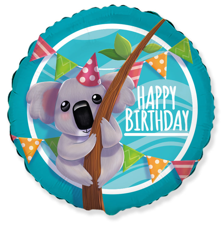 18" Happy Birthday Koala Foil Balloon