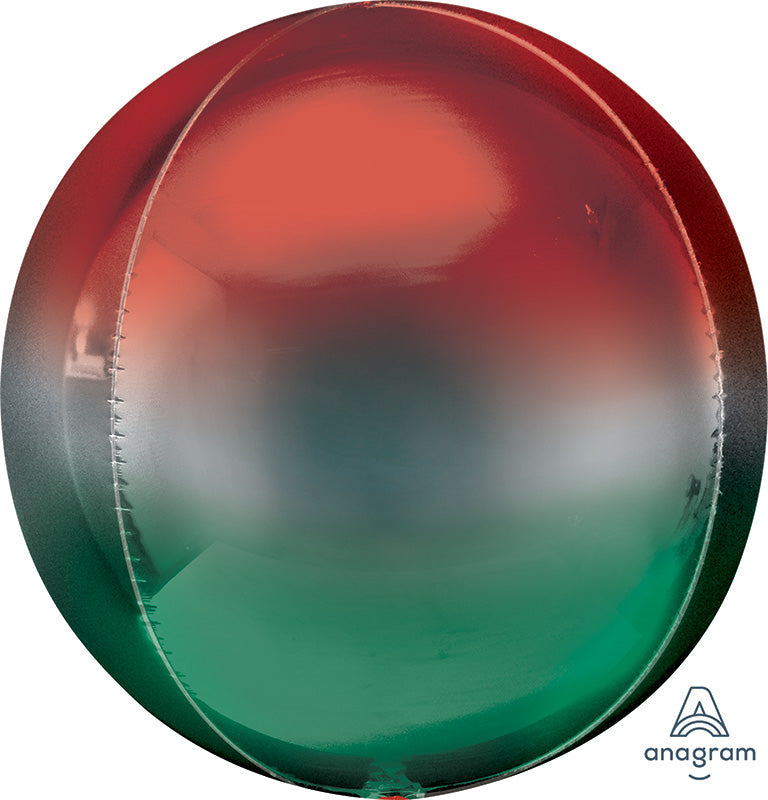 16" Ombre Orbz Red & Green Foil Balloon