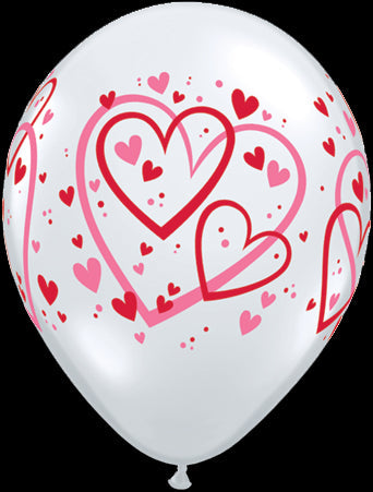 11" Red & Pink Pattern Hearts Around (50 Count) Latex Balloons
