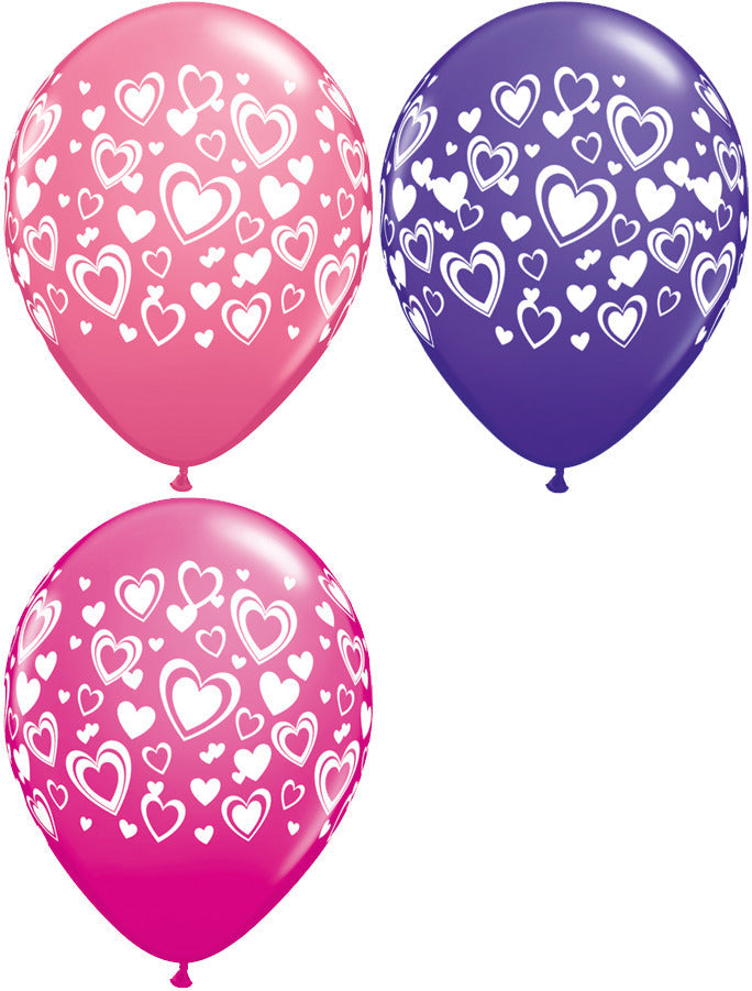 11" Double Hearts Wrap Special Assorted (50 Count) Latex Balloons