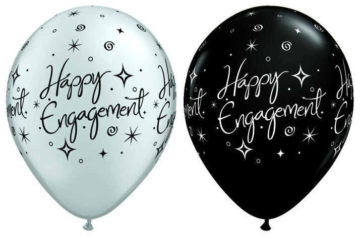 11" Engagement Sparkles Silver & Pearl Onyx Black (50 Per Bag) Latex Balloons