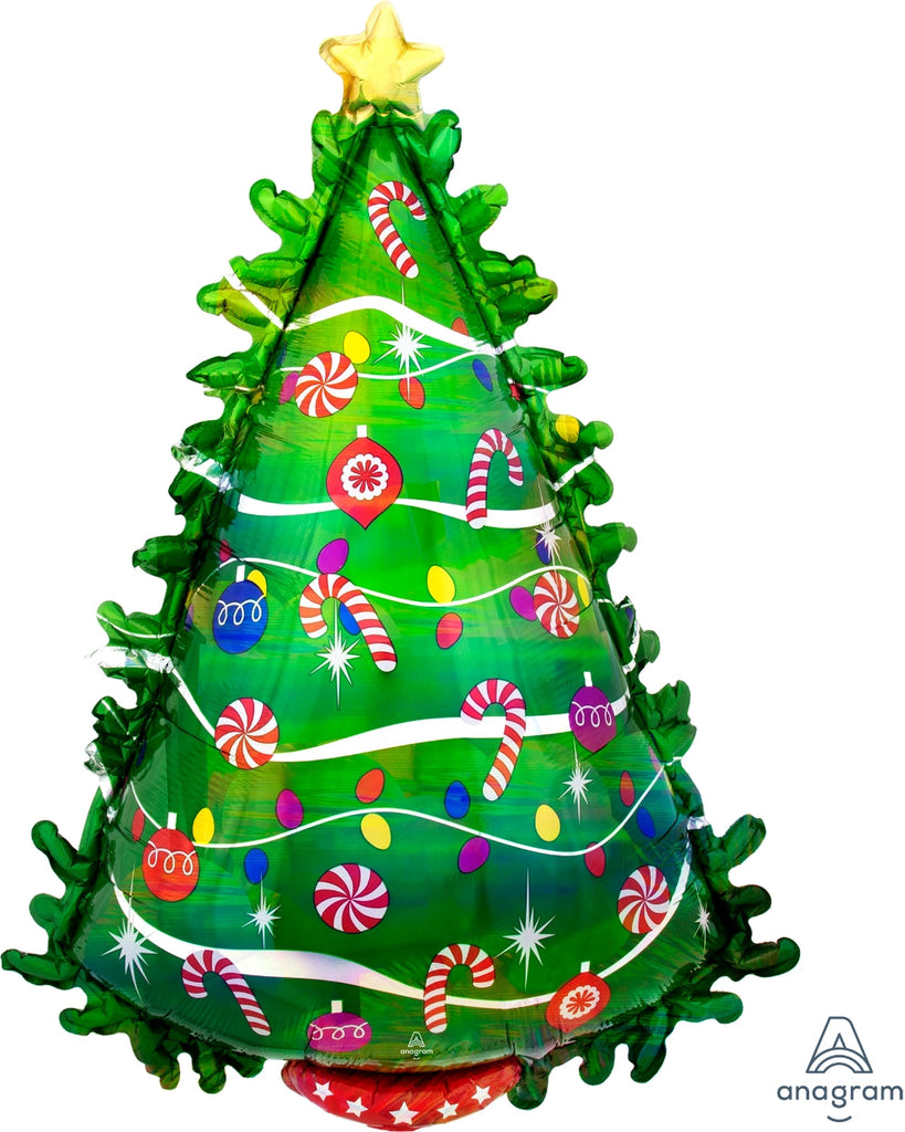 36" Holographic SuperShape Green Christmas Tree Foil Balloon