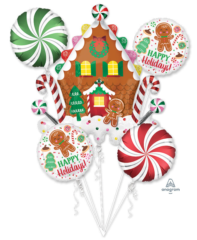 Bouquet Gingerbread House & Holiday Cookies Foil Balloon