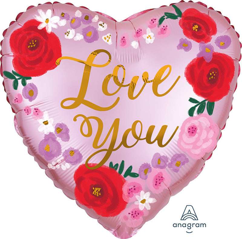 18" Satin Love You Painted Floral Foil Balloon