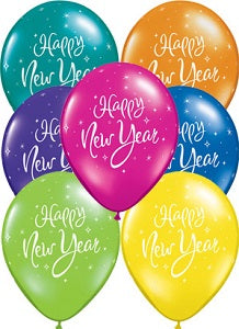 11" New Year Sparkles Fantasy Assortment Latex Balloons (50 Count)