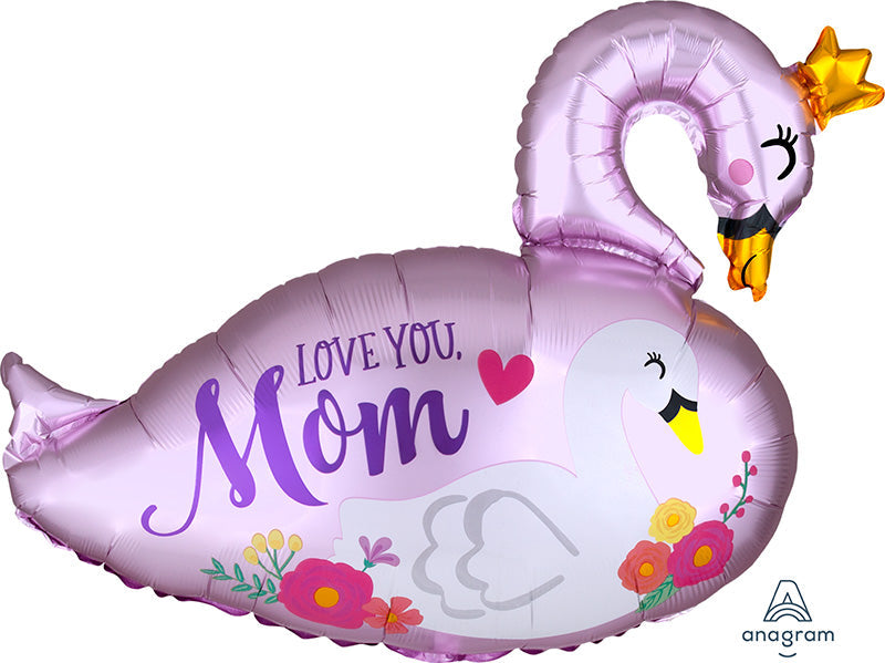 29" Satin Mama & Baby Swan Love You Mom Foil Balloon