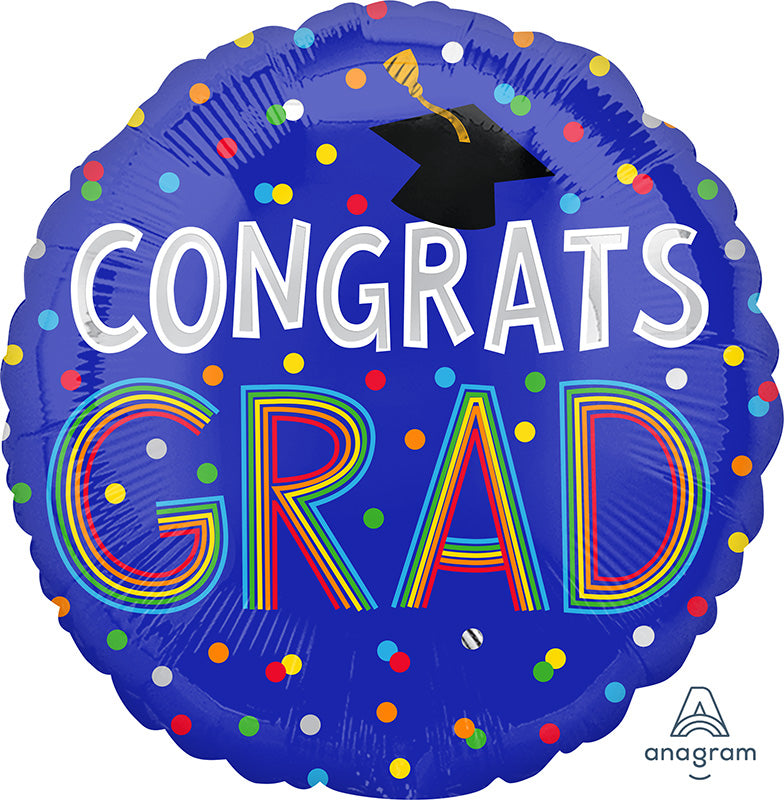 18" Congrats Grad Colorful Dots Foil Balloon