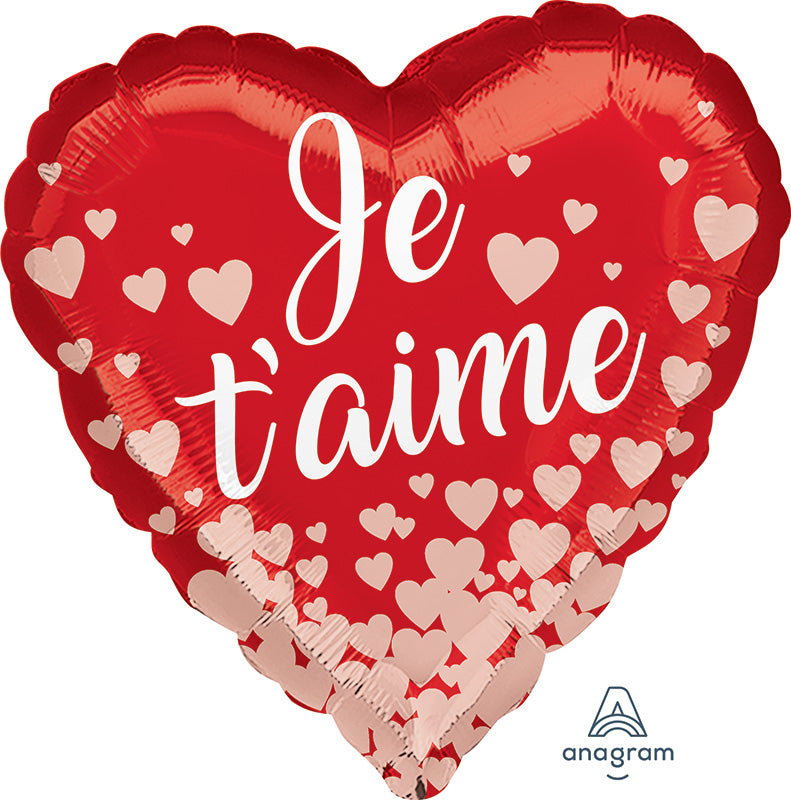 18" Je t'aime Rose Gold Hearts Foil Balloon (French)