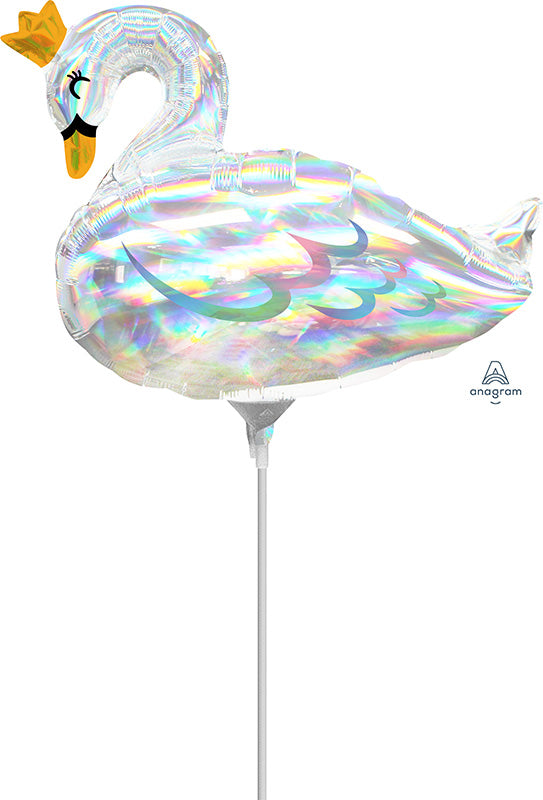 Airfill Only Iridescent Swan Mini Shape Foil Balloon