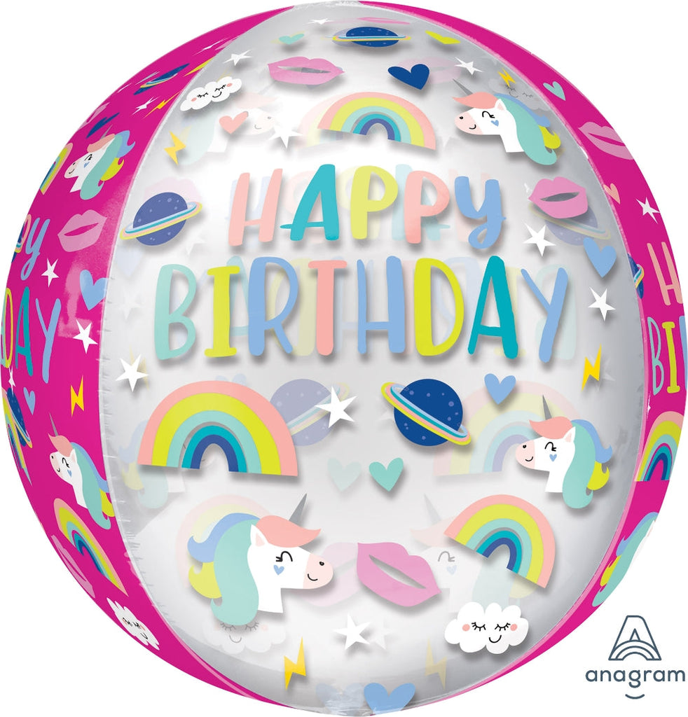 16" Birthday Trendy Icons Orbz Clear Foil Balloon