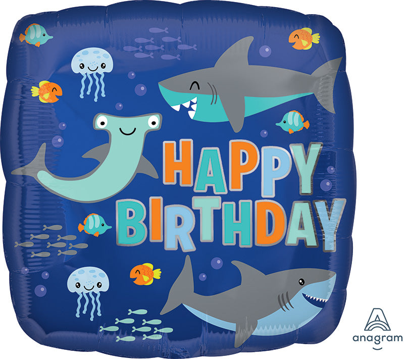 18" Happy Birthday Sharks Foil Balloon